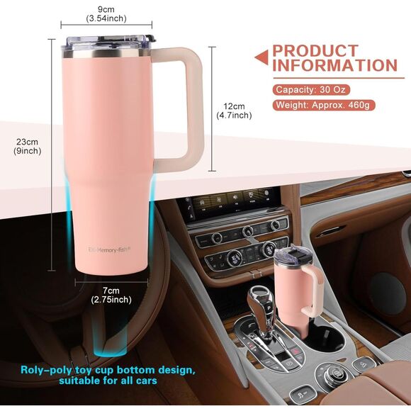 EK-Memory-fish 30 oz Tumbler with Handle and Straw Insulated - Rose Pink (4279) - Picture 2 of 6